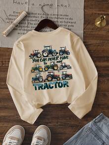 1 pieza Camiseta de manga larga con cuello redondo y estampado de coche para niños pequeños, ropa de otoño para estudiantes y niños pequeños - Camiseta clásica vintage con diseño de coche llamativo que definitivamente hará sonreír a los niños