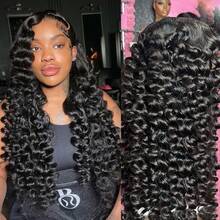 NARNI 30 Inch 250% Density 13x4 HD Loose Deep Wave Lace Front Wigs Human Hair Pre Plucked Loose Wave Transparent Lace Frontal Wigs Human Hair 12A Glueless Wigs Human Hair Pre Plucked With Baby Hair For Women - Natural Black - Xem 3