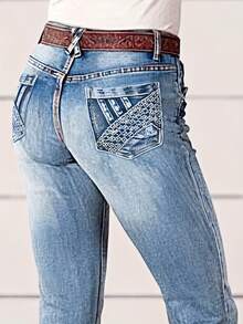 Ladies' High Waisted Elastic Denim Pants Slim Fit And Slimming, Casual Embroidery Embroidered Feet With Slit Design, Versatile Jeans - Light Wash - View 5