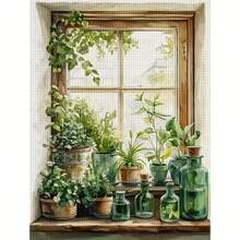 1 Set Of 30 * 40cm/11.8 * 15.7in Frameless 11CT/14CT Printed Fabric Cross Stitch DIY Kit, With Green Plant Patterns In Front Of The Window, Suitable For Relaxing DIY Embroidery Sets For Adults And Beginners, Including Printing Cloth, Needles, Threads, Drawings, And Instructions. Handmade Artworks, Home Wall Decorations, Gifts - Multicolor - View 11