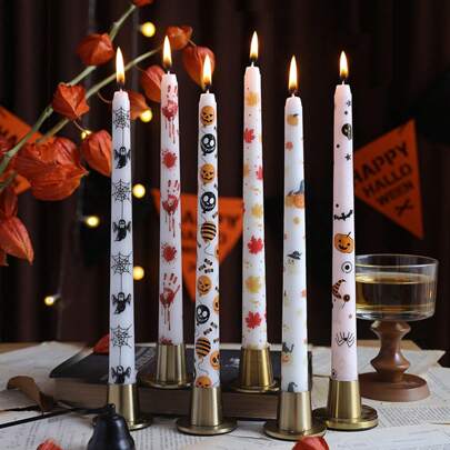 2pcs 25cm Halloween Ghost Print Smokeless Wax Candles, Holiday Decor & Gift Home Decor Christmas Decorations Room Decor Christmas