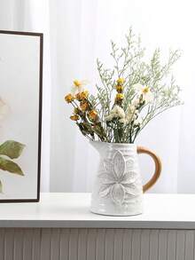 1 pieza Jarrón de cerámica blanca de 6 pulgadas, adecuado para flores, tulipanes y juncos, jarrón con estilo rústico en relieve, se puede usar como decoración de mesa, hogar, sala de estar, comedor, decoración de oficina