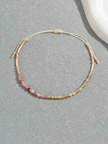 1pc Natural Stone Adjustable Rice Bead Pull Cord Bracelet