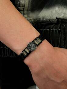 1pc Personalized Engraved Name & Photo Leather Cord Bracelet, Minimalist Black Braided Leather Cord Multi-Name Custom Bracelet With Photo, Stainless Steel Multi-Name Photo Bracelet Gift For Dad, Father's Day, Valentine's Day, Birthday, Anniversary - Multicolor - View 13