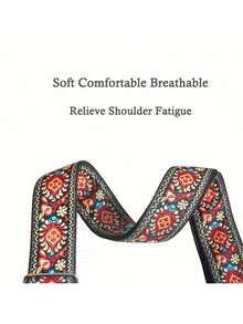 Guitar Straps, Vintage Embroidered Cotton Guitar Straps With Leather Ends For Bass, Electric & Acoustic Guitars