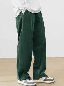 Men's Solid Color Casual Everyday Trousers Men's Streetwear Pants, Boy Friend Gifts, Back To School - 墨綠色 - 查看 3
