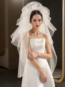 1 件白色女士面纱，多层硬网蓬蓬薄纱面纱，摄影工作室道具适合婚礼、派对、表演、角色扮演、旅行摄影，优雅复古风格带发梳，长度 100 厘米，腰臀长度，简约短款面纱秋季女士服装 - 白色 - 查看 7