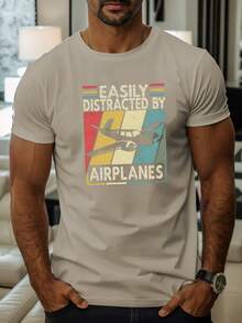 Camisetas de Manga Corta para Hombre con Estampado de Aviones Fáciles de Distraer, Cómodas y Casuales con Cuello Redondo Elástico para Actividades al Aire Libre - Estilo negro 2 - Ver 7