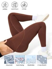2 Pieces Of Seamless High-Elastic With Side Pockets Plus Size Sports Leggings For Women,Women Tight-Fitting Leggings For Slimming The Abdomen And Lifting The Buttocks,Yoga Leggings For Exercise Workout,Multi-Color Options(Black/Blue/Brown/Grey/Hot Pink) - 黑色+棕色 - 查看 10