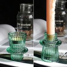 1pc European Minimalist Pink Glass Candlestick - Romantic Candle Light Prop For Home Dining Table, Candle Cup, Popular B&B Decor