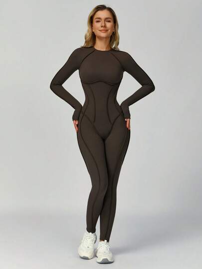 MASKERT 女士运动服瑜伽服连体裤跑步运动健身服高弹瑜伽服居家休闲舒适亲肤塑身连体衣