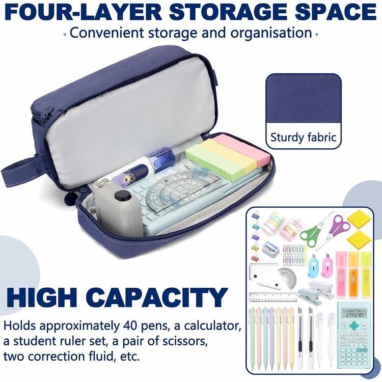 1 Piece Aesthetic Large 4-Layer Pencil Case - Extra High Capacity With Multi-Compartment Design & Premium Zipper Closure - College Student Essential, Back To School Supplies, Work Office Organizer, Artist Sketchbook Companion, Teacher Classroom Must-Have, Dormitory Storage Solution, Travel Stationery Pouch - Multicolor - View 4