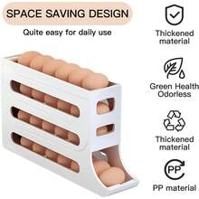 NetHong New 4 Layers Egg Storage Shelf Refrigerator Freshable Eggs Storage Container Automatic Rolling Egg Rack Dispenser Kitchen Desktop Holder UK - White - View 3