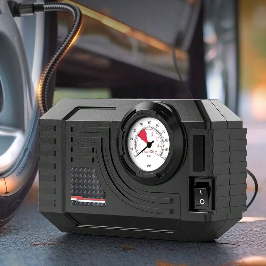 Carsun Tire Inflator Portable Air Compressor, Bicycle Tire Pump, Mini Portable 12V DC Air Compressor, High Brightness Night Lighting, Mechanical Tire Inflator