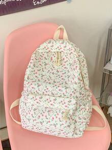 1 chiếc balo in hình phong cách sinh viên dễ thương, có ngăn đựng laptop, dây đeo vai điều chỉnh được, túi du lịch nhẹ nhàng, phù hợp cho nữ sinh/thiếu niên/sinh viên/sinh viên mới tốt nghiệp, sử dụng hàng ngày, đi chơi, du lịch, đi học và mùa tựu trường. - trắng - Xem 8