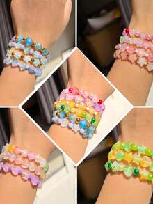 一盒亚克力珠，心形和星形，适用于珠宝制作，多种颜色和款式，散珠，可作隔珠，用于DIY项链、手链等珠宝工艺品。 - 彩色 - 查看 7