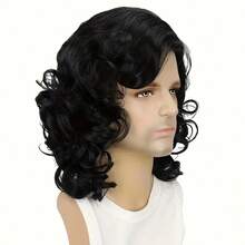 16英寸多功能中长黑色卷发假发，打造独特时尚造型的理想之选。这款耐热合成纤维假发适合日常聚会、父亲节等场合。 - 彩色 - 查看 5