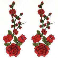 2 件刺绣贴花补丁，水溶性花朵装饰补丁，适用于服装、舞台服装 - 紅色 - 查看 11