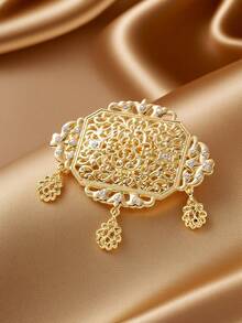 1 pièce Broche dorée pour femme avec motif floral arabe, pince à foulard, broche de mariée marocaine, bijoux de mode du Moyen-Orient, mariage et festival