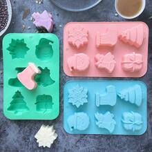 6腔圣诞老人礼物、圣诞树、铃铛、雪花硅胶模具、蜡烛、肥皂DIY工艺模具、礼品模具 - 彩色 - 查看 1