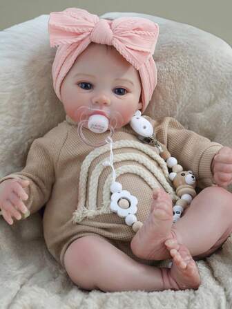 Lifelike 45 Cm Meadow Reborn Baby Doll, 18 Inch Full Body Soft Silicone Vinyl Girl Doll, 3D Painted Skin With Visible Veins Vinyl Limbs, Realistic Detailed Hand Painted Hair Handmade Art Doll - Collectible Art Doll Christmas Gift/Birthday Gift/Thanksgiving Gift (Some Accessories Are Random)