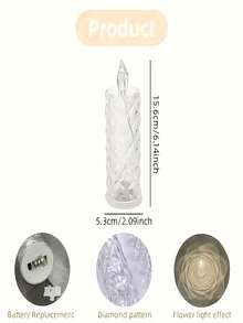 1pc Battery Powered LED Rose Pattern Candle Light - Suitable For Birthday, Wedding And Party Decoration, Glowing Candle Light