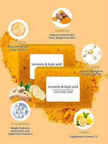 姜黄和水杨酸，柠檬姜黄和水杨酸亮肤皂，天然有机姜黄面部和身体清洁皂，适用于面部和身体，深层清洁并柔滑肌肤。