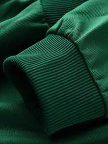 青少年男童休闲简约黄色字母印花长袖卫衣，适合秋冬季学生穿着 - 墨綠色 - 查看 9