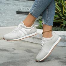 Fashionable New Women's Casual Shoes For Spring And Autumn. Classic Color - Blocking, Versatile. Low - Top Lace - Up Lightweight Sports Shoes. - Grey - View 5