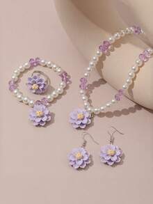 5 Pieces Of Cute And Fresh Pearl Flower Pendants For Girls, Simple And Versatile Set - White - View 8