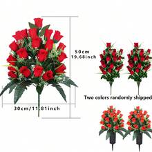 1/2PCS Hoa nhân tạo màu đỏ Hoa nghĩa trang Trang trí mộ ngoài trời Hoa hồng Bó hoa đẹp Màu sắc bền và không phai Đài tưởng niệm ngoài trời Hoa tưởng niệm, Ngày lễ tình nhân, Quà tặng - Đỏ - Xem 8