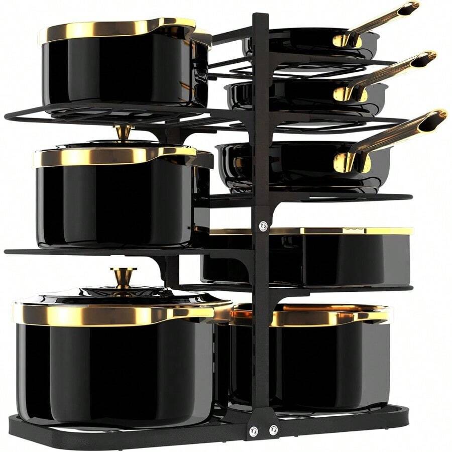 Heavy Duty Pots And Pans Organizer Under Cabinet: 8Tier Adjustable Pot And Pan Organizer Space Saving Pan Organizers Inside Cabinet 21" Kitchen Storage Pot Rack Organizer For Cast Iron Pangift - 21"H - View 1