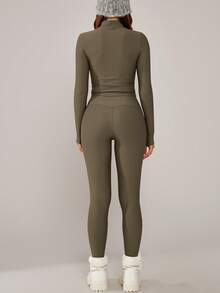 NcmRyu Set de 3 jachete sport confortabile pentru femei, toamnă/iarnă, cu talie elastică, potrivite pentru alergare, antrenament, fitness, yoga