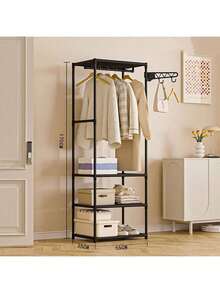 1pc Metal Freestanding Portable Clothes Rack With 1-Tier Shelf, Adjustable Rolling Clothes Rack, Large Capacity Non-Slip Hat Rack With Locking Wheels, Multi-Layer Design. Rolling Multi-Functional Metal Clothes Rack, Independent Triangle Clothes And Coat Storage Organizer Suitable For Home, Kitchen And Closet, With Movable Multi-Layer Structure. Floor Standing Clothes Rack Living Room Storage Rack Floor Standing Bedroom Small Coat Rack Bag Rack - Multicolor - View 10