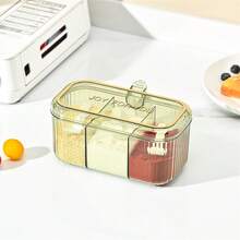 Plastic Seasoning Box With Lid Three-Compartment Design Seasoning Box Kitchen Spice Storage Sank - Light Green - View 2