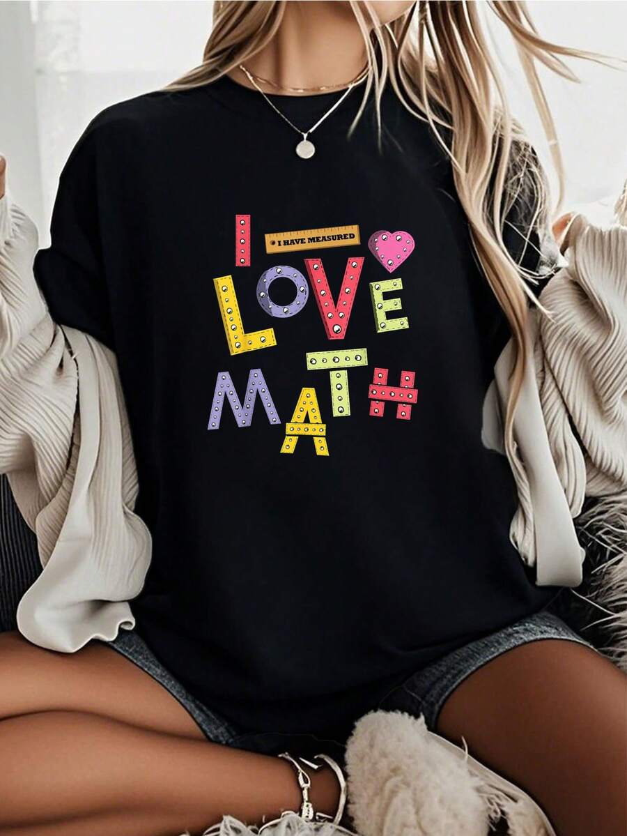 Funny Mathematician Gifts Teacher Physicist I Love Math-Shirt         Graphic Tees Women Crop Tops Summer Tops Outfits Women Summer Tops Tops-Shirt - màu đen - Xem 1