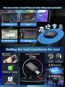 二合一无线 Android Auto 和 CarPlay 适配器 - USB-C/PD 兼容、即插即用、低延迟、已启用、USB- (5V) 带无线、兼容 IOS10+ 和 Android 11+、仪表盘接收器、智能手机和汽车、无线加密狗，可实现无缝连接 - 銀色 - 查看 7