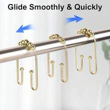 U Shaped Shower Curtain Hooks Rings,12 Pcs Durable Rust Resistant Metal Shower Hooks, Double Glide Smoothly Anti-Drop Shower Rings Shower Curtain Rod,Black - Vàng - Xem 4