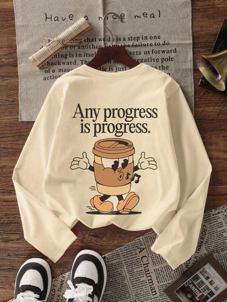 Tween-Mädchen 1 Stück lässiges bedrucktes Langarm-T-Shirt, Frühling/Herbst, warmes und bequemes Design