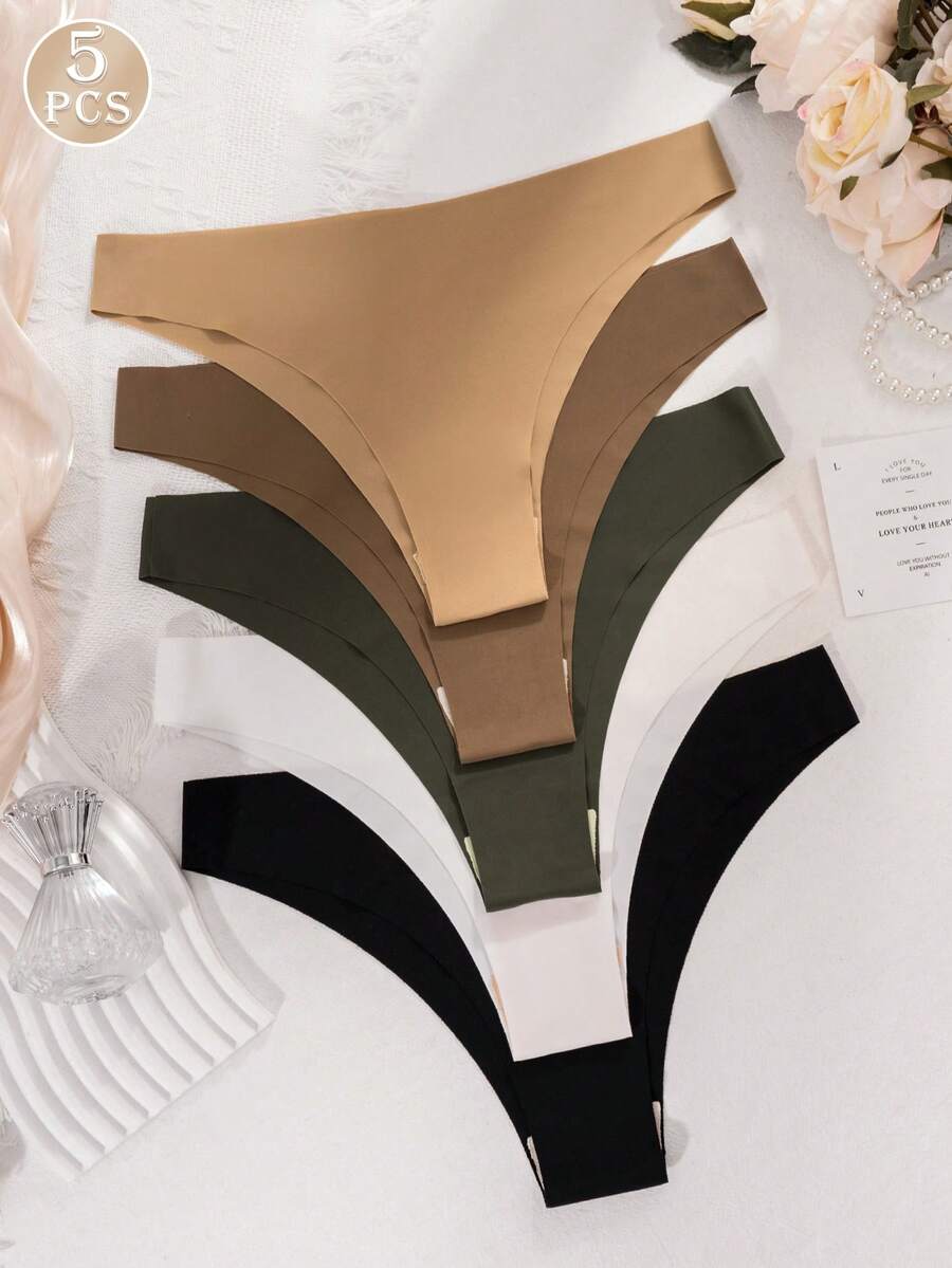 5 件装女士性感无缝比基尼内裤，舒适低腰内裤
