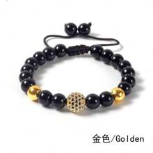 1 pieza Pulsera unisex de pareja de color negro con bola de cobre de 10mm y tamaño ajustable