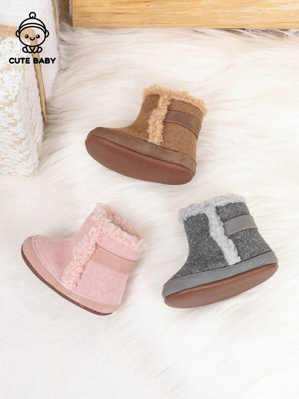 Infant Ankle Boots, Solid Color, Thermal Lined, Lightweight, Hook And Loop Closure, Warm For Winter