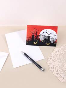 6 arkuszy/opakowanie, kartka z życzeniami na Halloween – pusta w środku, karta z zaproszeniem na Halloween, zestaw kartek informacyjnych – kartki z życzeniami w różnych wzorach z okładką w stylu vintage Halloween na życzenia, pamiątki i prezenty świąteczne (z 6 kopertami i 6 okrągłymi naklejkami), niezbędne artykuły na święta