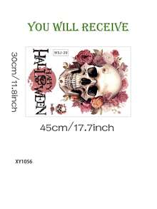 1PC Halloween Flower Skull Wall Sticker, Horror Art Wall Sticker Removable Vinyl Peel And Stick, Suitable For Halloween Party Toilet Door Living Room Bedroom Kitchen Decoration