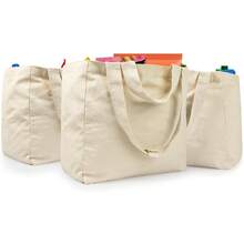 Upgraded Reusable Grocery Bags 3pcs XL Set, All In One Canvas Grocery Bags With Dual Handles, Inner Pockets, Shrink Resistant, Foldable