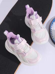 1 Pair Fashionable, Comfortable And Lightweight Spring Children's Sports Shoes, Summer Mesh Hollow Big Kids Running Shoes, Students' Daily Wear Anti-Slip Durable EVA Outsole, Mold Shaping Stable Fit, Soft Sole Glossy, Suitable For Daily Wear And Running - Purple - View 3