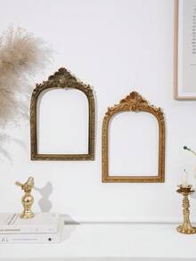 1 szt. Europejski styl 3D kwiatowy wzór złoty łuk dekoracyjny rama, materiał żywiczny, europejski styl tło ścienne, dekoracja domu, nadaje się do rekwizytów fotograficznych, mały wystrój domu, dekoracja w klimacie festiwalowym