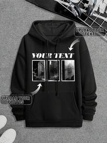 sweat-shirt à capuche personnalisé pour hommes, sweat-shirt à capuche ample et décontracté pour la rentrée, les activités extérieures, Halloween, avec photo ou design personnalisé. Convient pour les couples, les blagues, les cadeaux surprises, les vêtements de sport style petit ami, coupe basique. Convient pour le petit ami, la famille, les amis. sweat-shirt à capuche noir, cadeau pour les fêtes, cadeau pour lui, automne, Top à manches longues - Noir - Voir 1