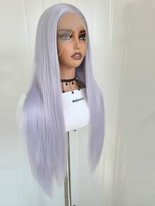 websterwigs Tóc giả tổng hợp thẳng tự nhiên màu tím khoai môn và xám bạc Halloween 13x4, sợi chịu nhiệt chất lượng cao, bộ tóc giả đầy đủ cho nữ - Nhiều màu - Xem 6