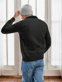 hoteel Winter Zipper Turtleneck Sweater Men Clothing Thick Warm Knitwear Wool Cashmere Pullover Male - 黑色 - 查看 3